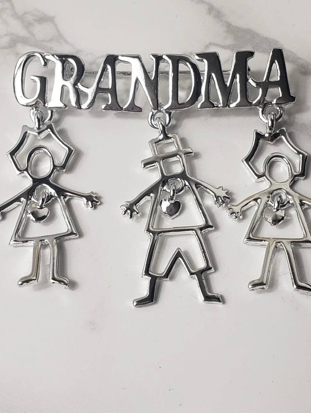 Vintage GRANDMA Silver-tone Dangling Brooch Pin